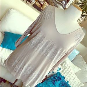 Inc tunic top embellished 1x , nude silver ,